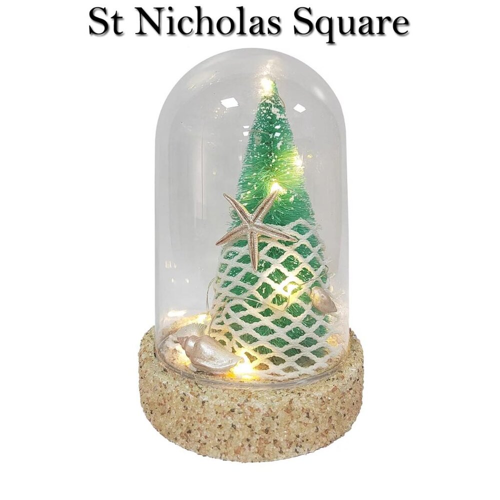 St. Nicholas Square Snowflakes & Seashells LED Glass Dome Christmas Decor NWT